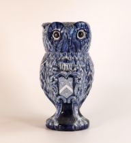 Dutch Delft blue and white tobacco jar and cover, faint mark DSK to base. Modelled as an owl, the