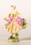 Royal Doulton rare early miniature figure Shepherdess M20 in yellow, green & pink colourway, h.10cm.