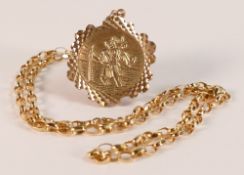 9ct gold hallmarked large St. Christopher pendant 29mm wide, and large link 9ct gold belcher chain