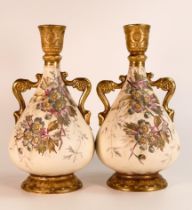 Bonn Porcelain twin handled blush vases. Decorated in gilt floral sprays (2)