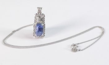 Art Deco style sapphire & diamond set pendant & chain, the cornflower blue pendant set with