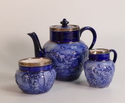 Pre Moorcroft, Macintyre 3 piece pottery tea set depicting The Bell pub at Edmonton. A scarce and