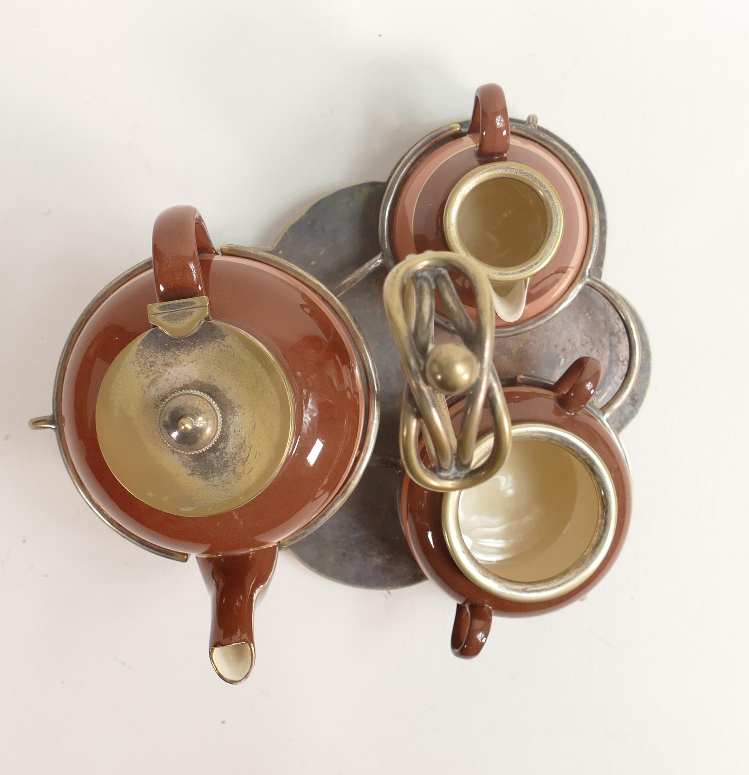 Carlton blush ware metal mounted tea for one service, with two tone pink block decoration, by - Bild 4 aus 5