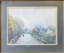 Henry Hadfield CUBLEY, (1858-1934) watercolour painting house & road scene, 38cm x 51cm, signed to