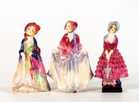 Three Royal Doulton early miniature figures comprising Sweet Anne M27, Priscilla M24 and Paisley