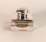 Silver topped glass Inkwell, height 17cm & squared length 8.5cm