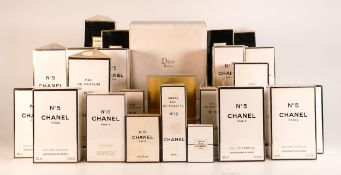 A collection of Chanel to include No.5 body spray, body lotion x 4, 100ml Eau de Parfum x 4,
