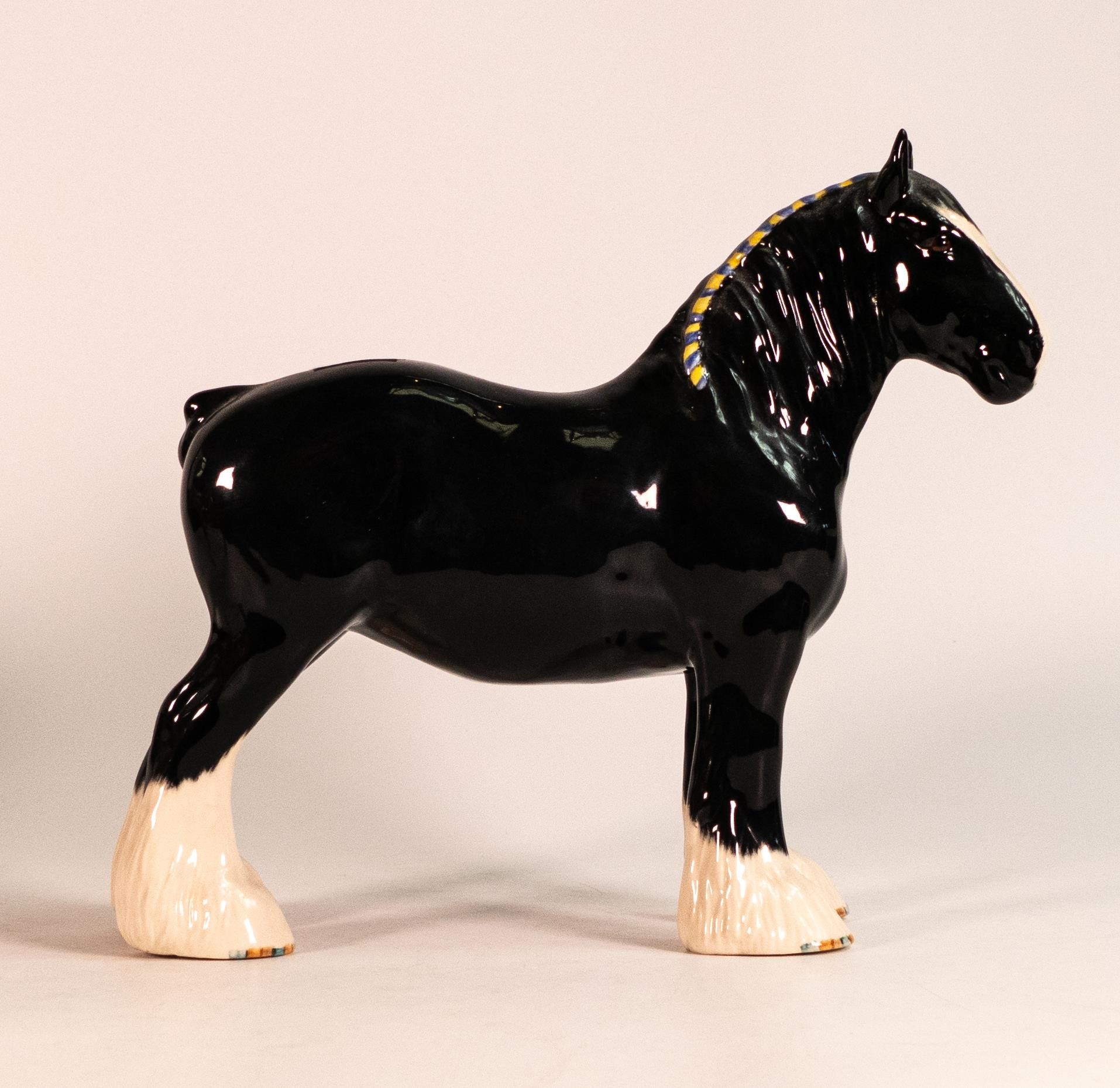 Beswick black Shire horse 818, collectors club special. Gold back stamp but no BCC marking.