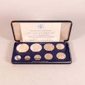 The Franklin Mint,1977 Jamaica nine-coin proof set, in leather presentation box with paperwork.