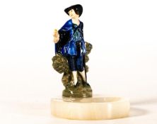 Royal Doulton rare early miniature figure Shepherd in green & blue colourway mounted on alabaster