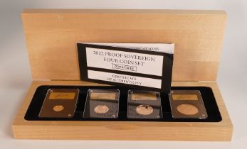 The London Mint Office 2022 proof Sovereign four coin set, comprising Double sovereign, Sovereign,