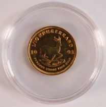 22ct Gold 1/10th oz Krugerrand coin dated 1993, 3.5g.