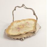 Carlton blush ware metal mounted Entree dish, with Rose in Cornucopia decoration, by Wiltshaw &