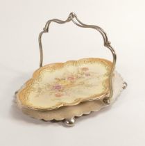 Carlton blush ware metal mounted Entree dish, with Rose in Cornucopia decoration, by Wiltshaw &