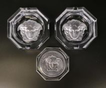 Rosenthal for Versace octagonal glass ashtrays & coaster, diameter of largest 12.8cm (3)