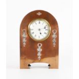 Art Nouveau style copper & brass mantle clock with spring movement, h.20.5 x w.13.5 x d.5.5cm.