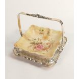 Carlton blush ware metal mounted square Entrée dish, with Rose in Cornucopia decoration, by Wiltshaw