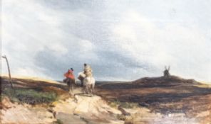Riders with windmill in background, 19th century (or earlier) oil on canvas with possible Irish