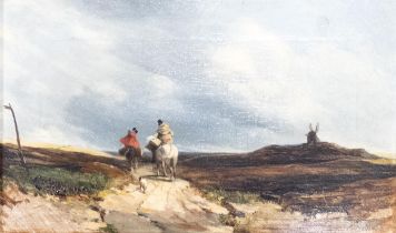 Riders with windmill in background, 19th century (or earlier) oil on canvas with possible Irish