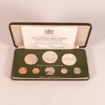 The Franklin Mint 1975 Trinidad and Tobago eight-coin proof set, in leather presentation box with