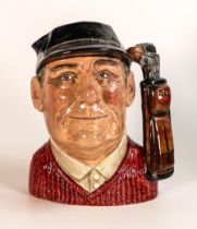 Royal Doulton large character jug The Golfer D6623, painted in a different colourway with red