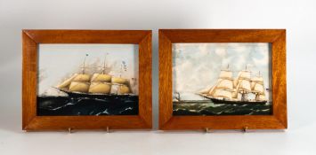 A Pair of Wedgwood Clipper Ship plaques depicting Golden West and Dreadnought. In original wooden