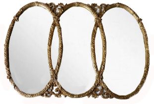 Large reproduction triple Rococo style wall mirror, L.162 x h.111cm.