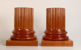 Pair of David Linley half corinthian column wooden bookends, one stamped Linley, 19cm high approx.