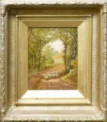 John H Dell (1830-1888) framed oil on board of Farming Landscape, frame size 46cm x 41cm, some