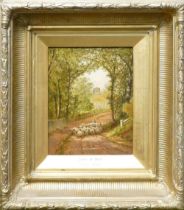 John H Dell (1830-1888) framed oil on board of Farming Landscape, frame size 46cm x 41cm, some