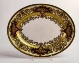 De Lamerie Fine Bone China marbled burgundy Majestic pattern oval platter, specially made high end