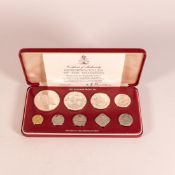 The Franklin Mint, 1977 Bahamas nine-coin proof set, in leather presentation box with paperwork.