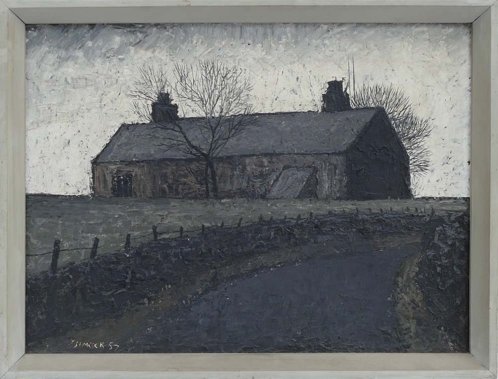 Jack SIMCOCK (1929-2012), oil on board "Farm Buildings" dated 1957, 30cm x 40cm.