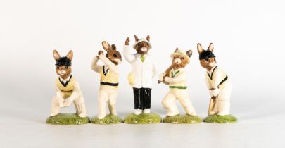 Royal Doulton Bunnykins figures to include - Wicket Keeper DB150, Bowler DB145, Batsman DB144, Out