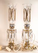 20th century Kamenicky Senov Czechoslovakian lead Crystal lamp bases with lustre droppers & gilt