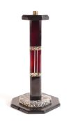 German Art Deco lampstand with Stardust Faturan Cherry Amber Bakelite stem, early plastic base and