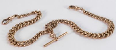 Fine and heavy 9ct rose gold Edwardian gold double Albert watch chain, clip to clip 40.5cm.