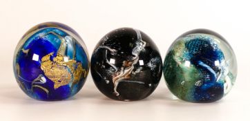 Three French Art Glass paperweights signed Jean Michel Operto, each approx. diameter 9cm (3)