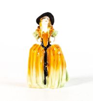Royal Doulton early miniature figure Patricia M8, in orange/green colourway, h.11cm.