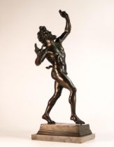 Spelter figure after the antique "Fauno Danzante" - Dancing fawn of Pompeii, on square bronzed and