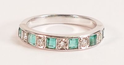 18ct white gold half eternity ring set diamonds & emeralds. Set 5 diamonds & 6 emeralds, shank not