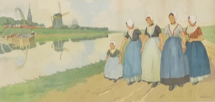 Henri Cassiers (1848 - 1944), three coloured lithographs, Dutch scenes, frame size 32cm x 53cm (3) - Image 2 of 4
