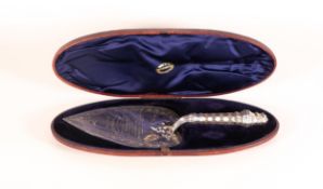 Large cased presentation silver trowel with clear & crisp hallmarks for London 1878, bearing