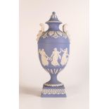 Wedgwood Prestige lidded vase, decorated in Dancing Hours design with Bacchus Mask Head handles,