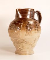 Large Mortlake Stoneware circa 1790 jug with raised relief decoration based on Hogarth's Midnight