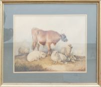 Unsigned Victorian watercolour of Cattle, frame size 48cm x 58cm