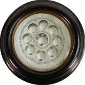 Unusual Victorian circular sorcerers style mirror with engraved detail, diameter 44cm