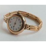 9ct gold rose gold ladies wristwatch with 9ct gold bracelet,gross 28.9g.