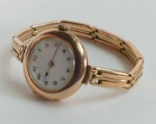 9ct gold rose gold ladies wristwatch with 9ct gold bracelet,gross 28.9g.