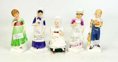 Royal Doulton Kate Greenaway Figures Anna Hn2802, Kathy Hn2346, Tess Hn2865, Beth Hn2870 & Tom